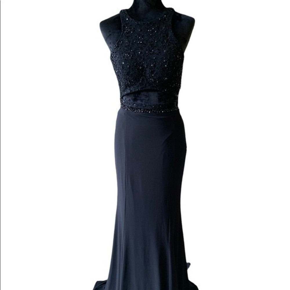 JOVANI Beaded 2 Piece Racerback Black Gown